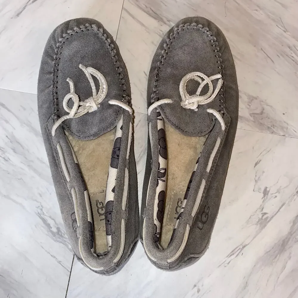 Ugg Grey Leather Ryder Slippers Elephant Jungle Liner Size 5